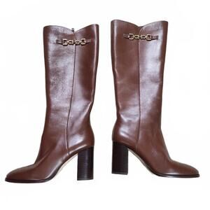 $549 PAIGE Iris Knee High Boot Leather Block Heel Size 8